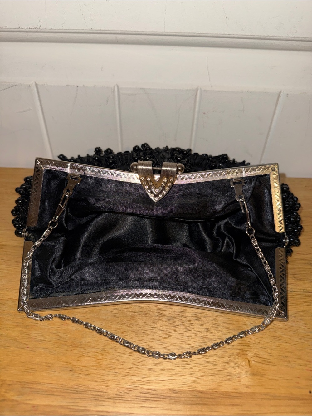 Women’s Black Beaded Evening Clutch with Chain Strap - Picture 6 of 8